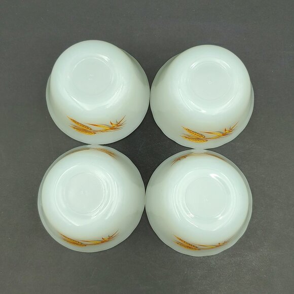 Anchor Hocking White custard Bowls with Gold Wheat Design - Picture 5 of 6
